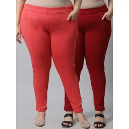 TAG 7 PLUS Women Pack of 2 Peach & Maroon Solid Ankle-Length Leggings-picture-35
