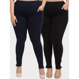 TAG 7 PLUS Women Pack of 2 Plus Size Navy Blue & Black Solid Kurti Pants-image-15
