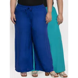 TAG 7 PLUS Women Turquoise Blue & Teal Solid Flared Palazzos Set of 2-picture-29