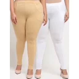 TAG 7 PLUS Women White & Beige Set of 2 Plus Size Leggings-picture-28