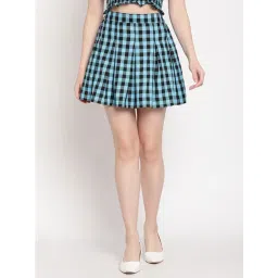 TAG 7 Blue Cotton Chequered A-Line Skirt-picture-20