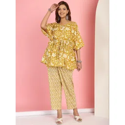 TAG 7  Floral Printed Notch Neck Kaftan Sleeves Pure Cotton Tunic & Trouser-picture-40