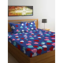 TAG 7 Navy Blue & Red Conversational 210 TC King Bedsheet with 2 Pillow Covers-picture-18