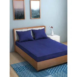 TAG 7 Navy Blue Striped Cotton144 TC King Bedsheet with 2 Pillow Covers-picture-36