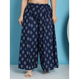 TAG 7 Plus Size Floral Block Printed Flared Pure Cotton Ethnic Palazzos-picture-40