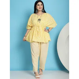 TAG 7  Plus Size Floral Printed Notch Neck Kaftan Sleeves Pure Cotton Tunic & Trouser-picture-41