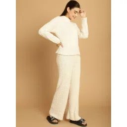 TAG 7 White Self Design Woolen Pullover With Lounge Pants image 3