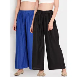TAG 7 Women Black & Blue Set of 2 Flared Ethnic Palazzos-picture-35