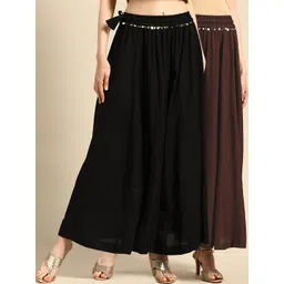 TAG 7 Women Black & Coffee Brown Solid Flared Palazzos-picture-29
