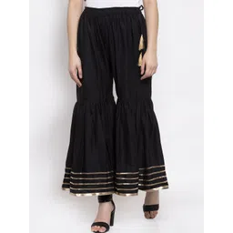 TAG 7 Women Black & Golden Hem Design Flared Ethnic Palazzos-picture-25