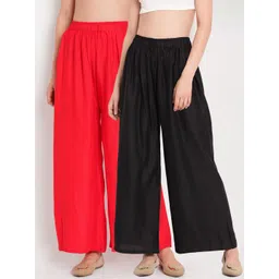 TAG 7 Women Black & Red Set of 2 Flared Ethnic Palazzos-picture-33