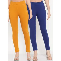 TAG 7 Women Blue & Mustard Yellow Pack of 2 Straight Fit Ankle-Length Leggings-picture-16