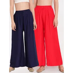 TAG 7 Women Blue & Red Set of 2 Flared Ethnic Palazzos-picture-27
