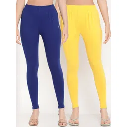 TAG 7 Women Blue & Yellow Pack Of 2 Solid Comfort-Fit Ankle-Length Leggings-picture-15