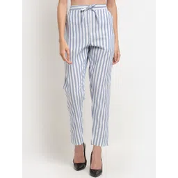TAG 7 Women Blue Striped Straight Fit Trousers-picture-41
