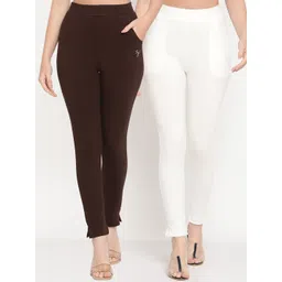 TAG 7 Women Brown & Off-White Pack of 2 Straight Fit Ankle-Length Leggings-picture-27