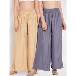 TAG 7 Women Grey & Beige Set of 2 Flared Ethnic Palazzos image 1