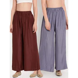 TAG 7 Women Grey & Brown Set of 2 Flared Ethnic Palazzos-picture-42
