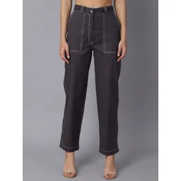 TAG 7 Women Grey Smart Straight Fit Trousers image 1