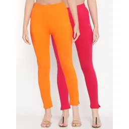TAG 7 Women Magenta & Orange Pack of 2 Straight Fit Ankle-Length Leggings-picture-33