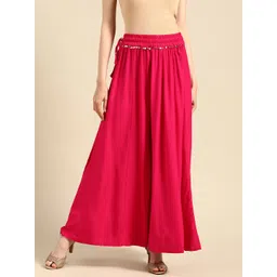 TAG 7 Women Magenta Solid Flared Palazzos-picture-33