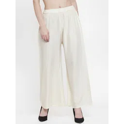 TAG 7 Women Off-White Solid Flared Palazzos-picture-40