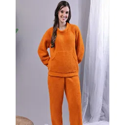 TAG 7 Women Orange Lycra Sherpa Winter Round Neck Night Suit-picture-26