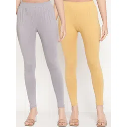TAG 7 Women Pack Of 2 Beige & Grey Solid Ankle-Length Leggings-picture-13
