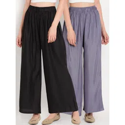 TAG 7 Women Pack Of 2 Black & Grey Solid Flared Palazzos-image-20