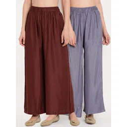 TAG 7 Women Pack Of 2 Grey & Brown Solid Flared Palazzos-picture-31