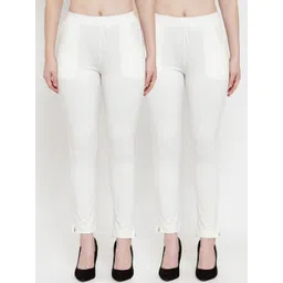 TAG 7 Women Pack Of 2 Off-White Solid Ankle-Length Straight-Fit Leggings-picture-18