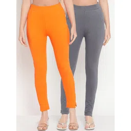 TAG 7 Women Pack of 2 Orange & Grey Solid Kurti Pants-picture-38