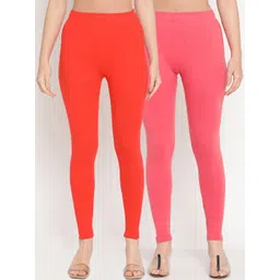 TAG 7 Women Pack Of 2 Orange & Pink Solid Ankle-Length Leggings-picture-28