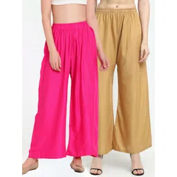 TAG 7 Women Pack of 2 Pink & Beige Solid Wide-Leg Palazzos-picture-42