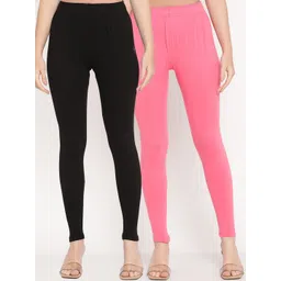 TAG 7 Women Pack Of 2 Pink & Black Solid Comfort-Fit Ankle-Length Leggings-picture-41