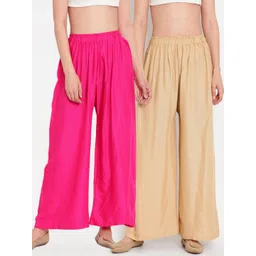 TAG 7 Women Pink & Beige Set of 2 Flared Ethnic Palazzos-picture-20