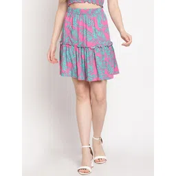 TAG 7 Women Pink & Blue Printed Tiered Above Knee Length Skirt-picture-39