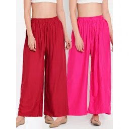 TAG 7 Women Pink & Maroon Set of 2 Flared Ethnic Palazzos-picture-34