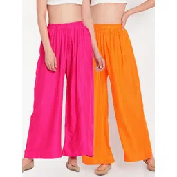 TAG 7 Women Pink & Orange Set of 2 Flared Ethnic Palazzos-picture-39