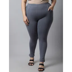 TAG 7 Women Plus size Grey Solid Cotton Ankle-Length Leggings-picture-38