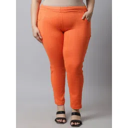 TAG 7 Women Plus Size Orange Colored Solid Ankle Length Leggings-picture-22