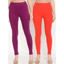 TAG 7 Women Purple & Orange Pack Of 2 Solid Comfort-Fit Ankle-Length Leggings-picture-16