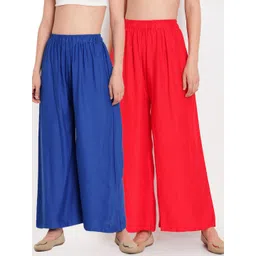 TAG 7 Women Red & Blue Set of 2 Flared Ethnic Palazzos-picture-19