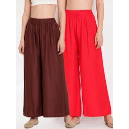 TAG 7 Women Red & Brown Set of 2 Flared Ethnic Palazzos-picture-35