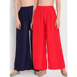TAG 7 Women Red & Navy Blue Set of 2 Flared Ethnic Palazzos-picture-24