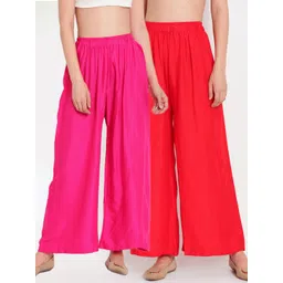 TAG 7 Women Red & Pink Set of 2 Flared Ethnic Palazzos-picture-23