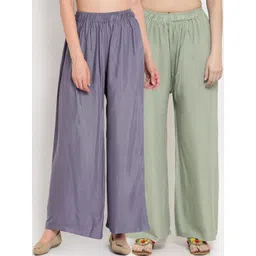 TAG 7 Women Sage Green & Steel Grey Pack of 2 Solid Flared Palazzos-picture-24