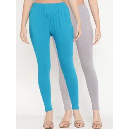 TAG 7 Women Set of 2 Blue & Grey Ankle Length Leggings image 1