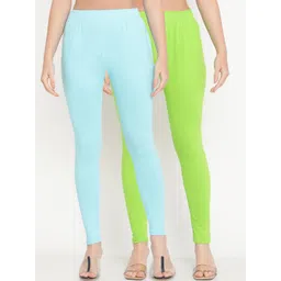 TAG 7 Women Set of 2 Blue & Lime Green Ankle Length Leggings-picture-32