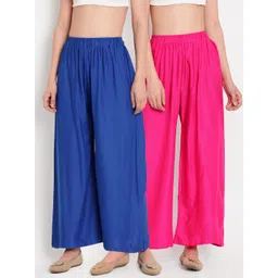 TAG 7 Women Set of 2 Blue & Pink Solid Flared Palazzos-picture-15